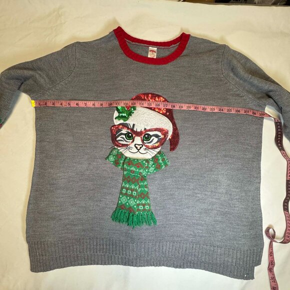 Ugly Christmas Sweater Cat w/ Glasses Scarf Women's 3X 22W/24W holiday xmas - Picture 6 of 13